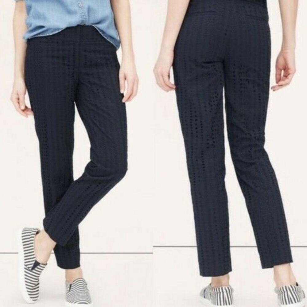 Loft Julie Eyelet Riviera Pant navy 6P
